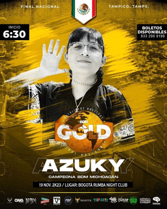 Azuky, la freestyler más mediática del under actualmente, estará en busca del cinturón de Maestros. @bdmgoldmexico